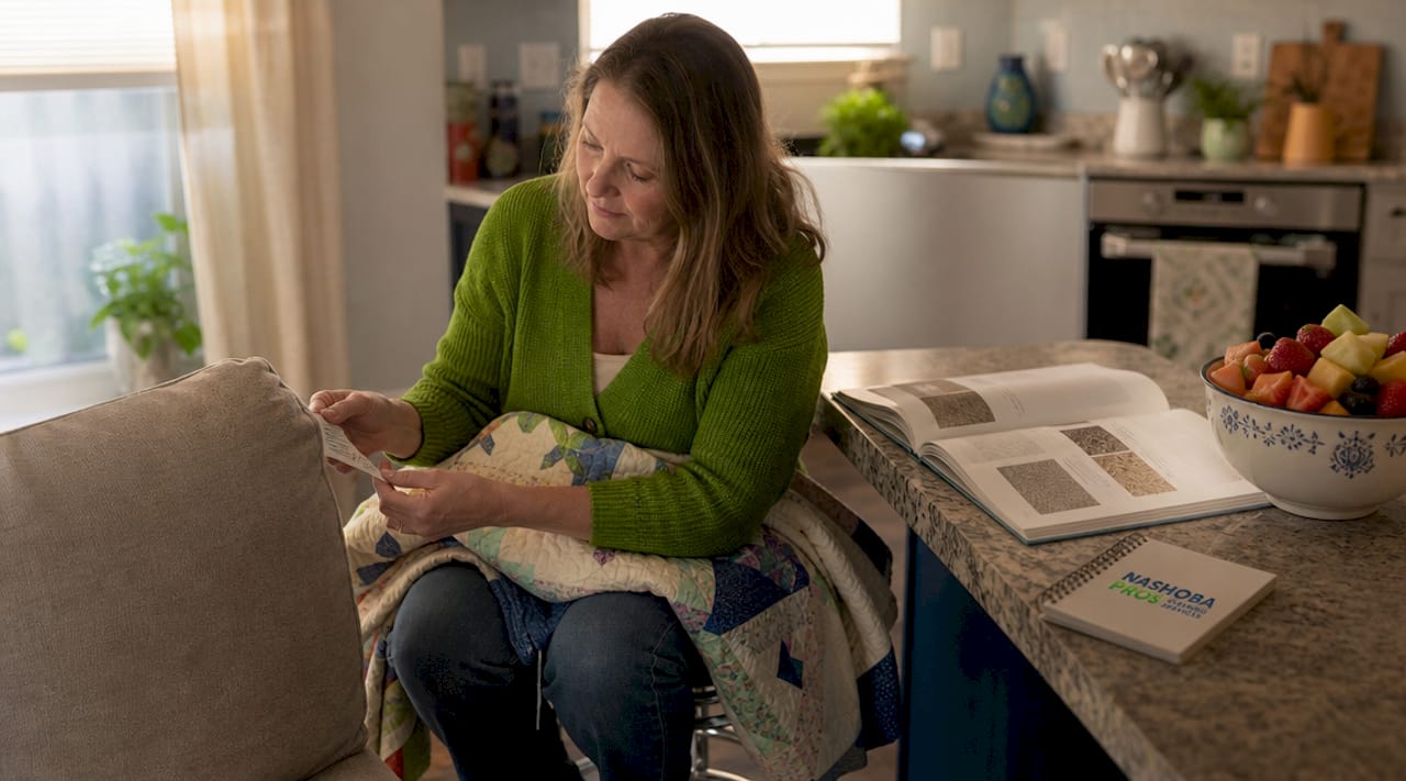 Homeowner checking sofa fabric cleaning code