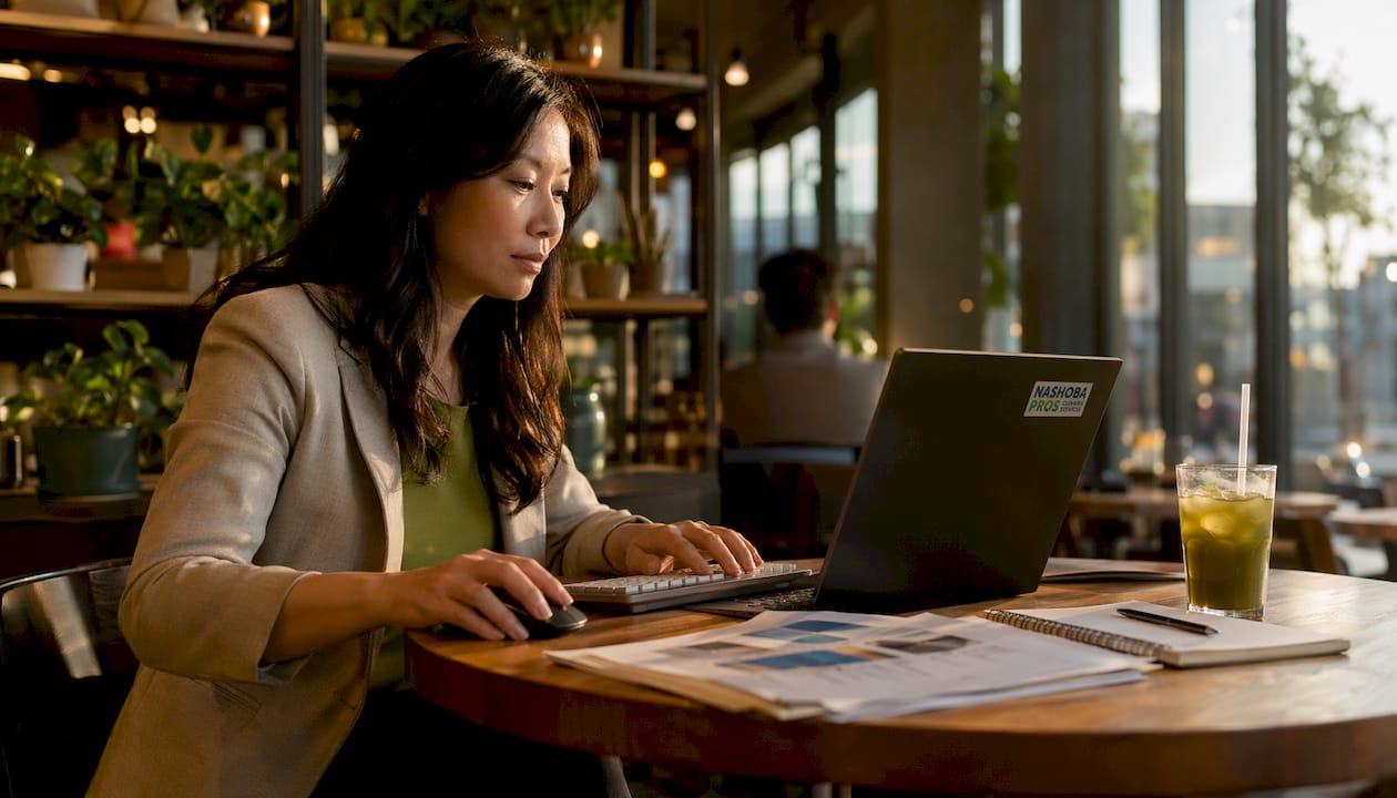 Woman working on sales prospecting software