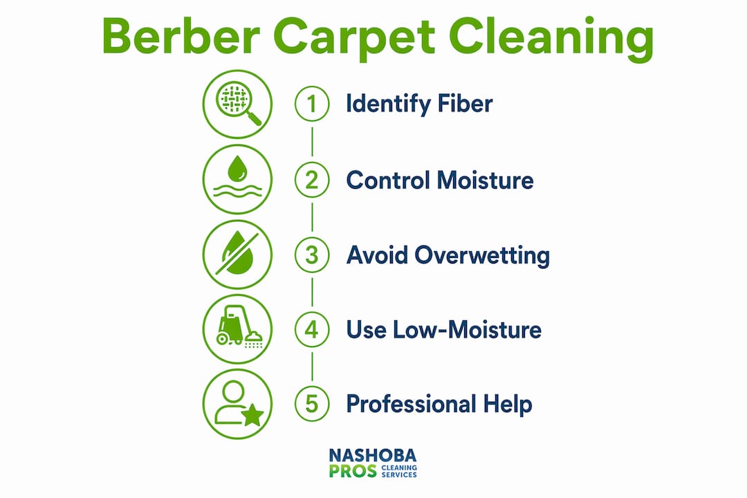 Infographic showing Berber carpet cleaning steps overview
